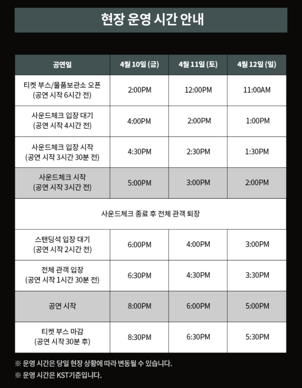 EXO PLANET #6 - EXhOrizon in SEOUL 타임테이블